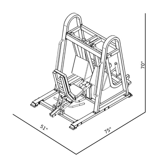BodyKore Stacked Isolateral Horizontal Swing Leg Press FL1809 dimensions diagram