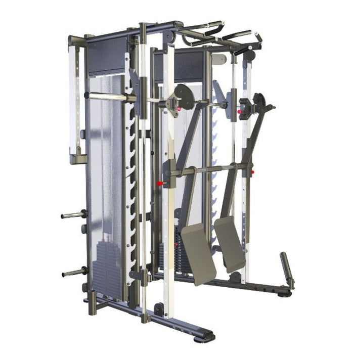 BodyKore Universal Isolateral Leg Press Attachment MX1183 angled view installed