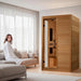 Dynamic Lucca Low EMF Sauna DYN-6215-05 lifestyle room install with woman