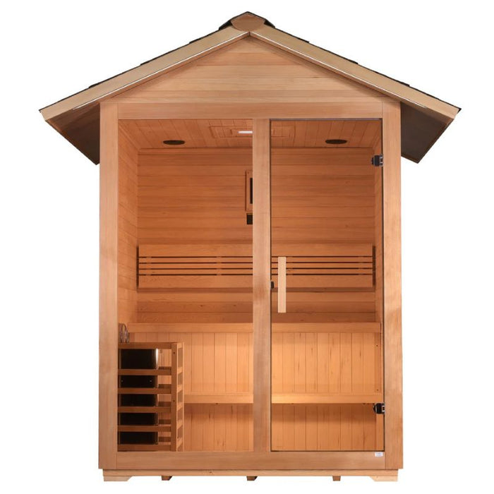 Golden Designs Arlberg Traditional Outdoor Sauna GDI-8103-01 front exterior view