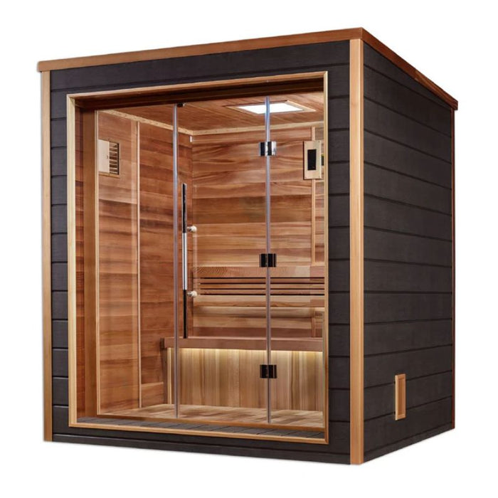 Golden Designs Drammen Traditional Outdoor Sauna GDI-8203-01 angled exterior
