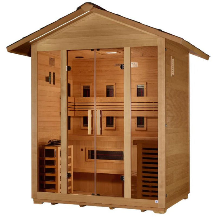 Golden Designs Gargellen Hybrid Outdoor Sauna GDI-8125-01 angle front view