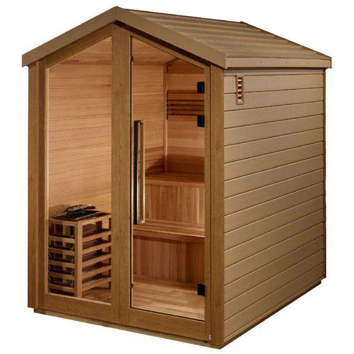 Golden Designs Kaarina Traditional Outdoor Sauna GDI-8506-01 front left angle view