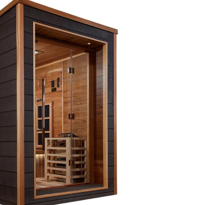 Golden Designs Karlstad Hybrid Outdoor Sauna GDI-8226-01 front door angle view