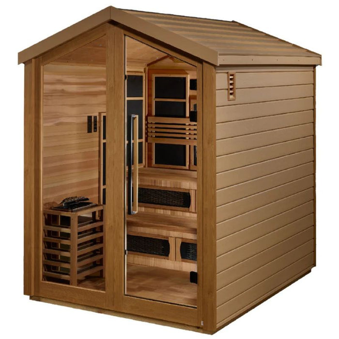 Golden Designs Kaskinen Hybrid Outdoor Sauna GDI-8526-01 angled front view