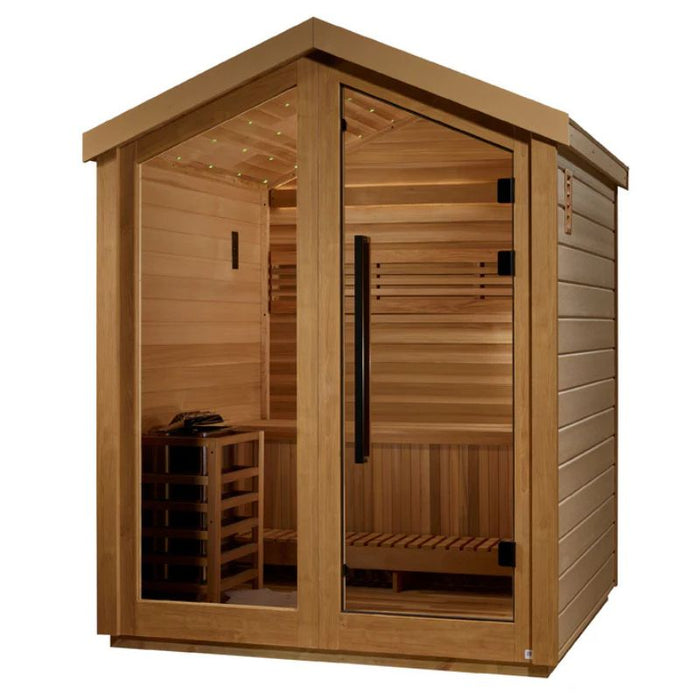 Golden Designs Savonlinna Traditional Outdoor Sauna GDI-8503-01 front left angle view