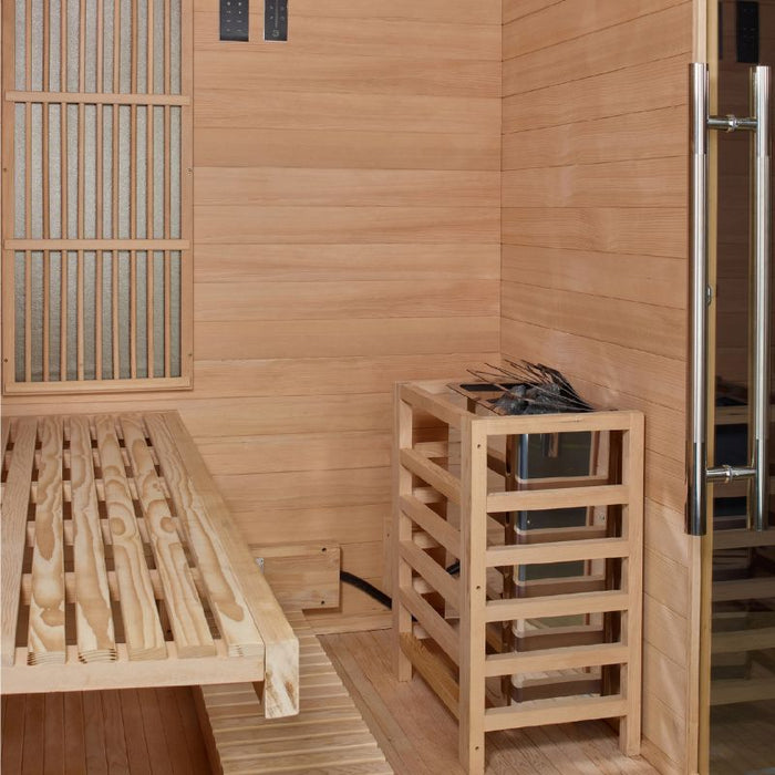 Golden Designs Soria Hybrid Sauna GDI-8330-01 interior heater and bench
