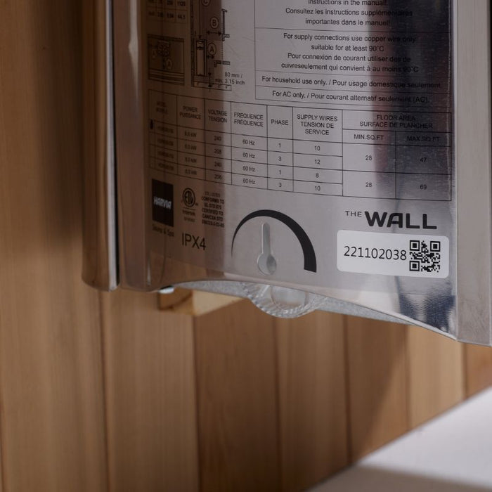 Golden Designs Vorarlberg Traditional Outdoor Sauna GDI-8105-01 harvia wall heater stove spec label