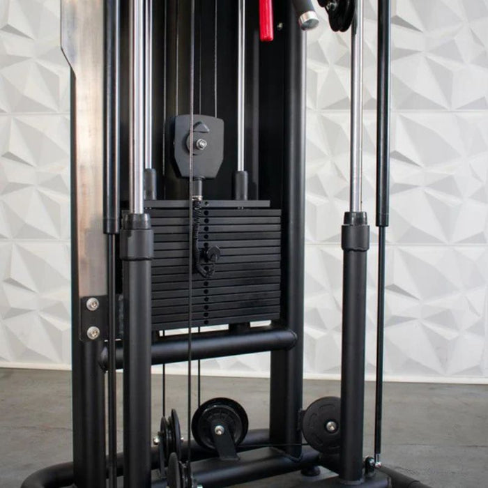 Muscle D Classic V2 Muscle Flight Trainer weight stack closeup