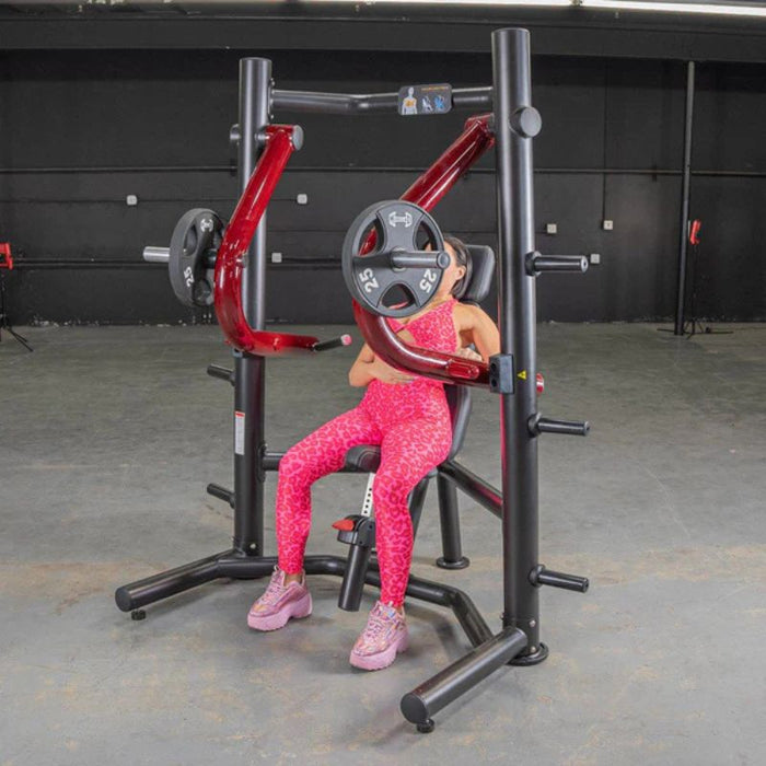 Muscle D Power Leverage V2 Decline Chest Press Female Press Position
