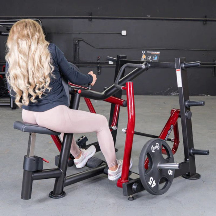 Muscle D Power Leverage V2 Dual Hinge Seated Row female athlete midpull