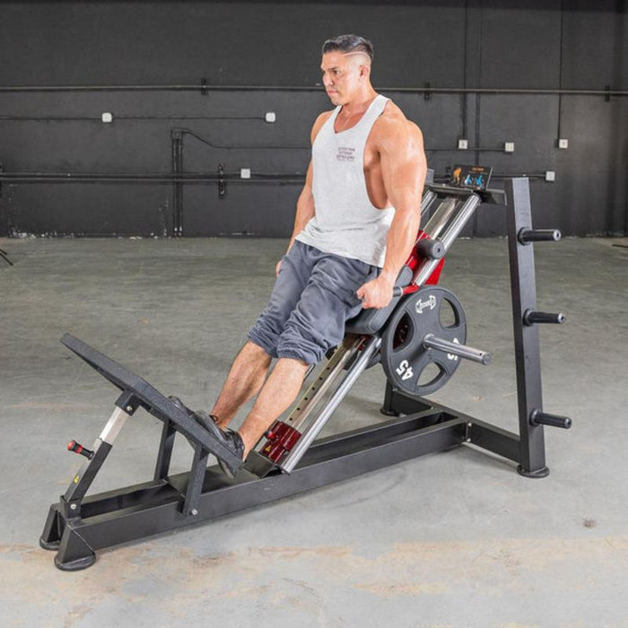 Muscle D Power Leverage V2 Hack Squat Calf male calf raise press position