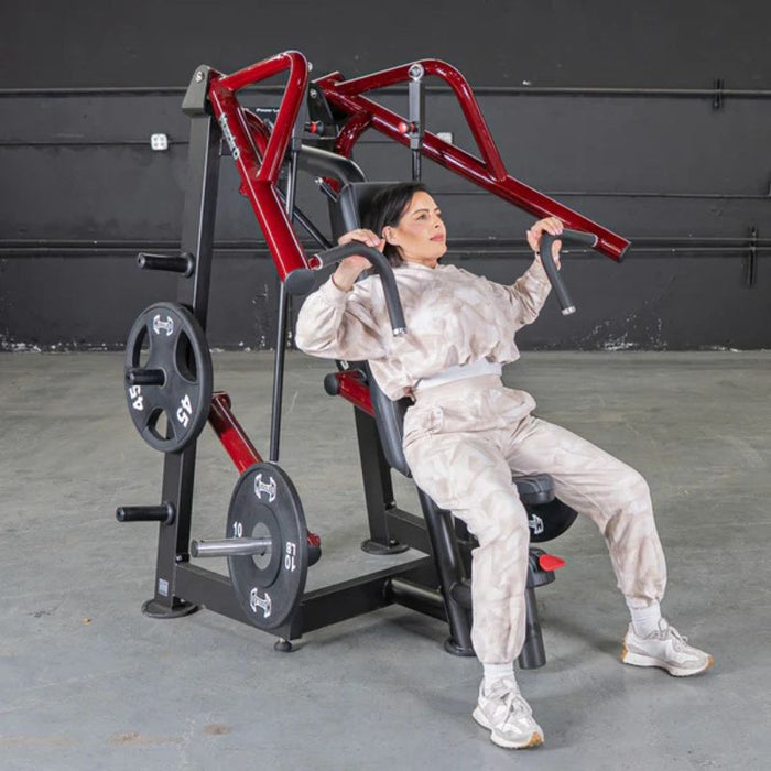 Muscle D Power Leverage V2 Incline Chest Press Female Wide Grip Finish