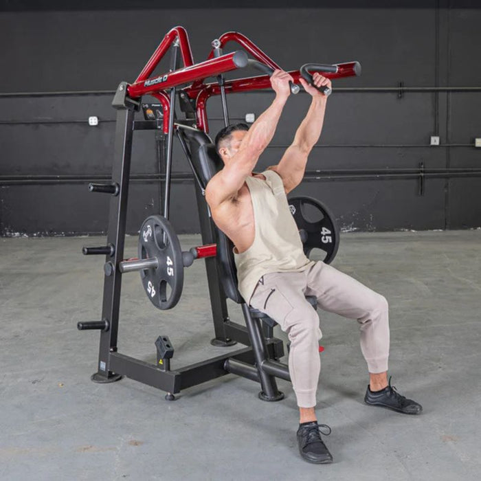 Muscle D Power Leverage V2 Incline Chest Press Male Finish Position