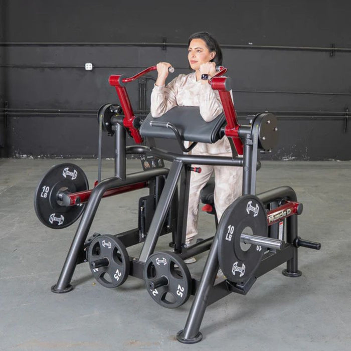 Muscle D Power Leverage V2 Iso Lateral Biceps Preacher Curl female front sideview