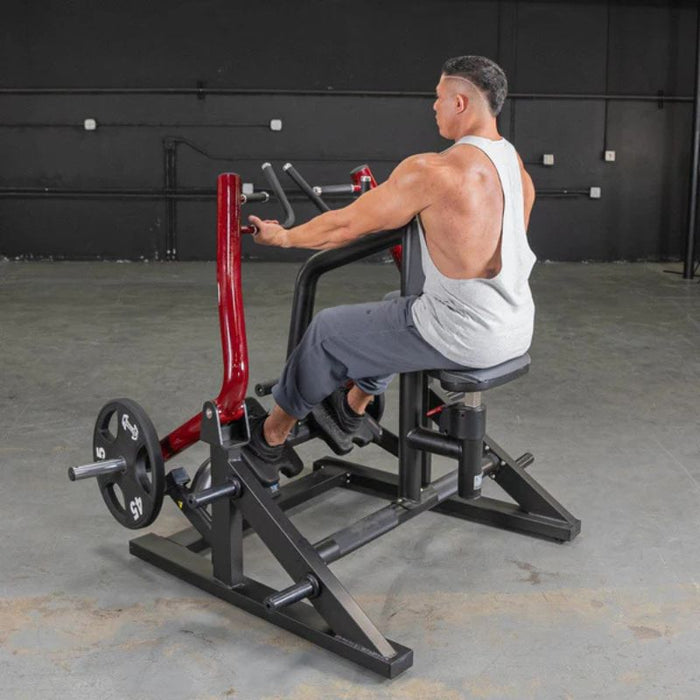 Muscle D Power Leverage V2 Iso Lateral Seated Row male athlete rear angle