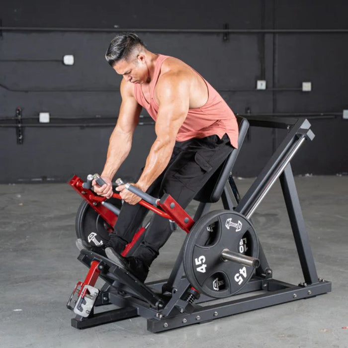 Muscle D Power Leverage V2 Linear Bearing Row male athlete full stretch