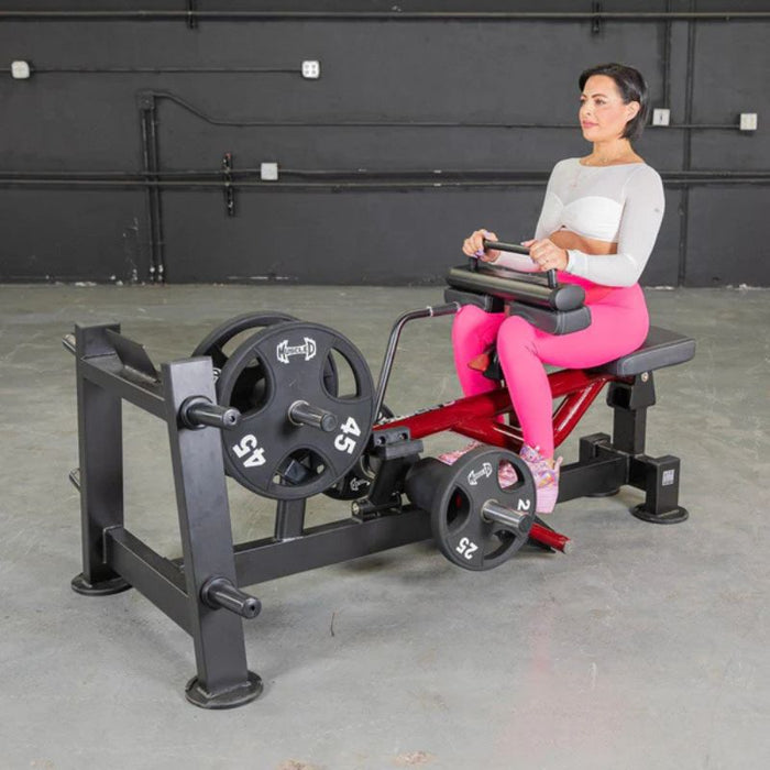 Muscle D Power Leverage V2 Seated Calf Tib female demo full press