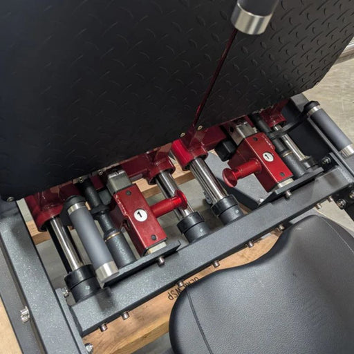 Muscle D Pro Strength Dual Leg Press individual safety stops closeup