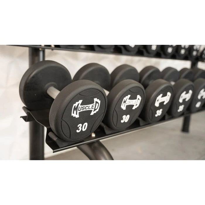 Muscle D Pro Urethane Dumbbells close up 30lb