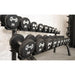 Muscle D Pro Urethane Dumbbells on rack side view