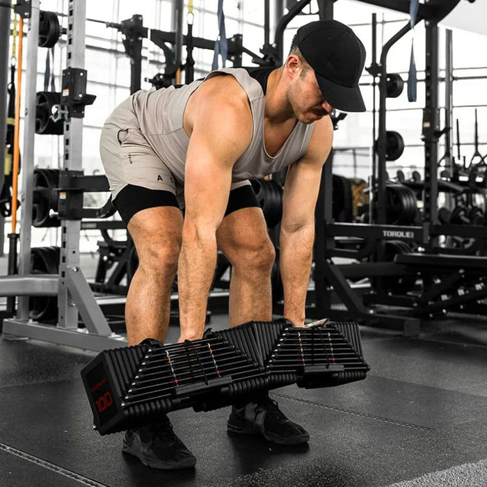 PowerBlock Commercial Pro 100 Adjustable Dumbbell Set Deadlift Exercise