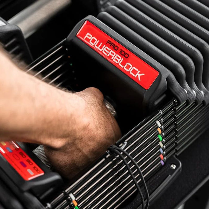 PowerBlock Commercial Pro 100 Adjustable Dumbbell Set Lifestyle Grip Use