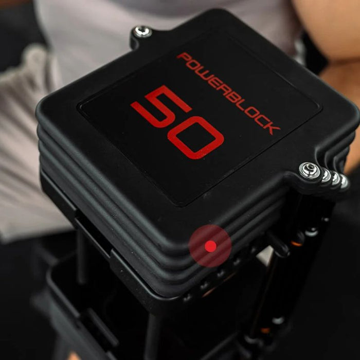 PowerBlock Commercial Pro 100 Adjustable Dumbbell Set Weight Indicator Detail