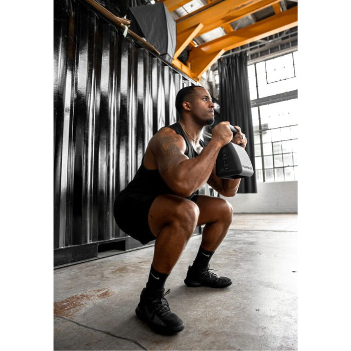 PowerBlock Pro Heavy Adjustable Kettlebell Model Squatting