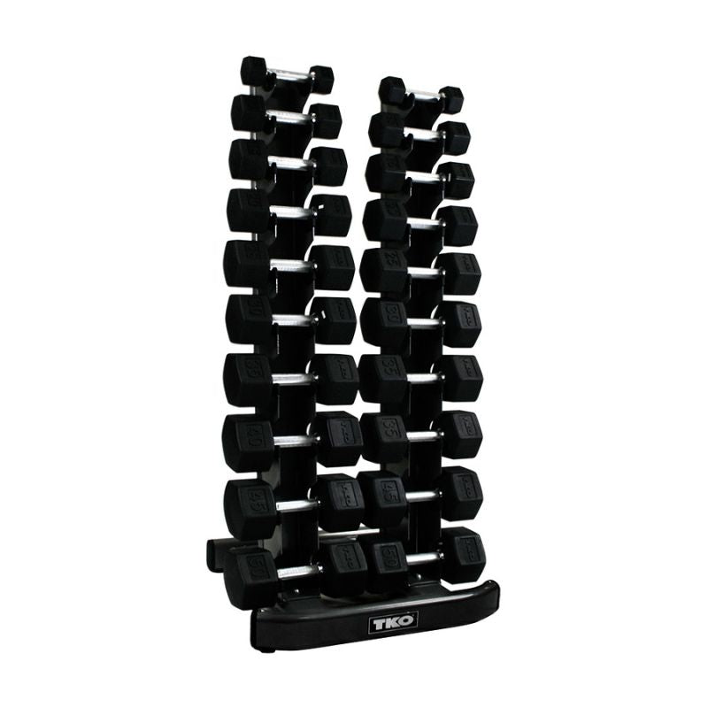 TKO 10-Pair Rubber Hex Dumbbell Set with Rack