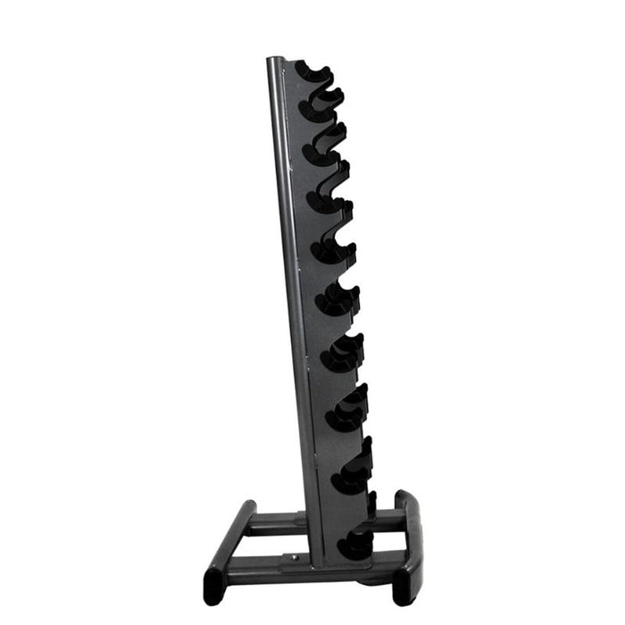 TKO 10-Pair Rubber Hex Dumbbell Set with Rack side view