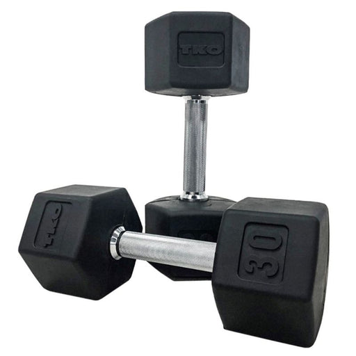 TKO 10-Pair Rubber Hex Dumbbell Set with Rack