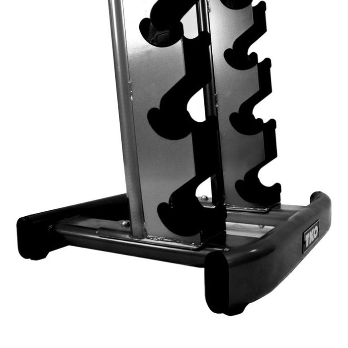 TKO 10-Pair Tri-Grip Urethane Hex Dumbbell Set with Rack base closeup