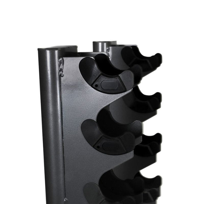 TKO 10-Pair Tri-Grip Urethane Hex Dumbbell Set with Rack holder detail