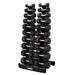 TKO 10-Pair Tri-Grip Urethane Hex Dumbbell Set with Rack loaded front side view