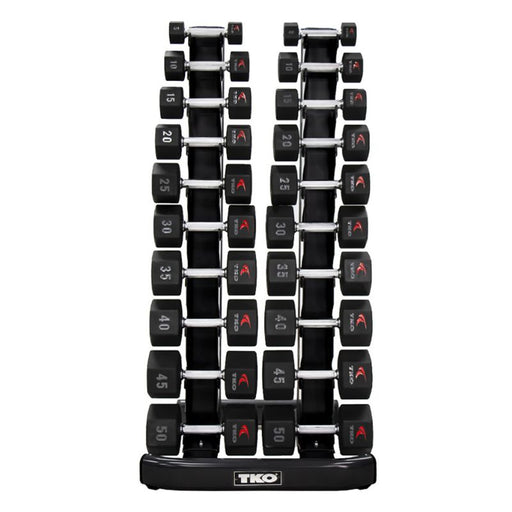 TKO 10-Pair Tri-Grip Urethane Hex Dumbbell Set with Rack
