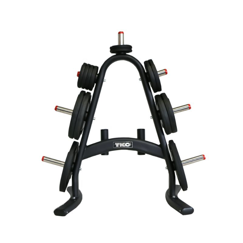 TKO 255lb Rubber Olympic Plate Set with A-Frame Plate Tree