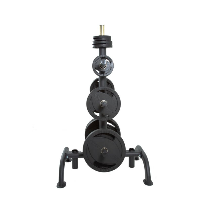 TKO 255lb Rubber Olympic Plate Set with Plate Tree front