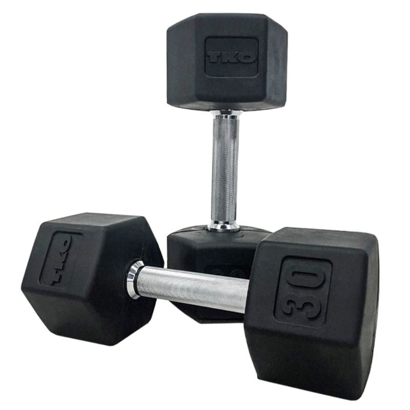 TKO 5-100lb Tri-Grip Rubber Hex Dumbbell Set with 3-Tier Shelf Rack