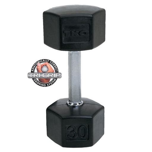 TKO 5-50lb Tri-Grip Rubber Hex Dumbbell Set with Vertical Rack single