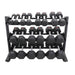 TKO 5-50lb Tri-Grip Urethane Hex Dumbbell Set with 3-Tier Rail Rack