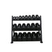 TKO 5-50lb Tri-Grip Urethane Hex Dumbbell Set with 3-Tier Tray Rack