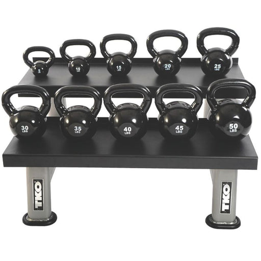 TKO 5-50lb Vinyl Kettlebell Set with 2-Tier Rack