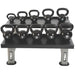 TKO 5-50lb Vinyl Kettlebell Set with 2-Tier Rack