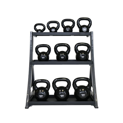 TKO 5-50lb Vinyl Kettlebell Set with 3-Tier Rack