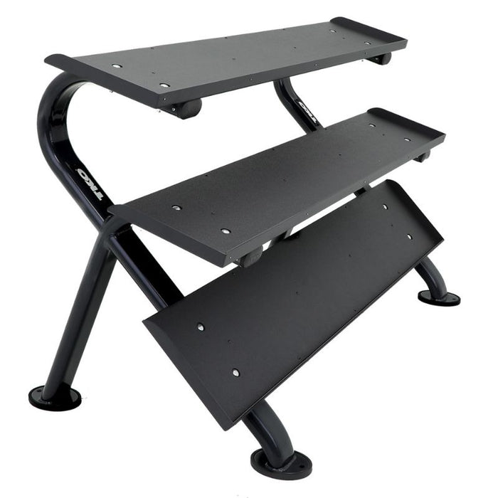 TKO 5-75lb Rubber Hex Dumbbell Set with 3-Tier Rack empty rack
