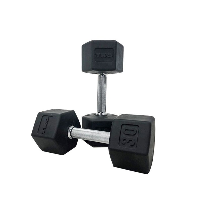 TKO 5-75lb Rubber Hex Dumbbell Set with 3-Tier Rack single-dumbbell