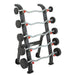 TKO Fixed Rubber Curl Bar Set, 20-60lbs with Rack loaded angle
