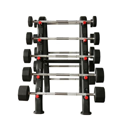 TKO Fixed Rubber Straight Barbell Set, 20-110lbs with Rack front view