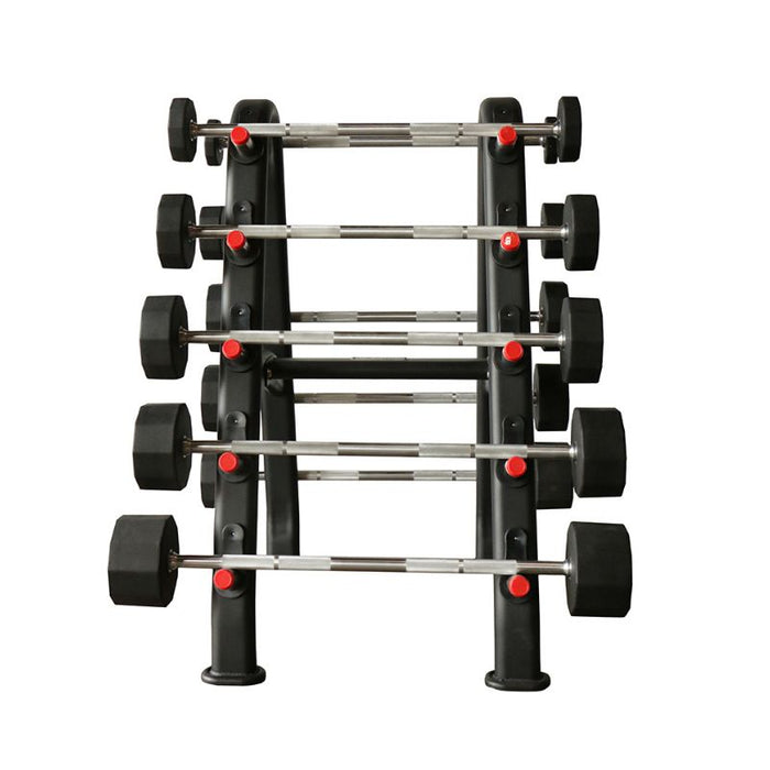 TKO Fixed Rubber Straight Barbell Set, 20-110lbs with Rack front view